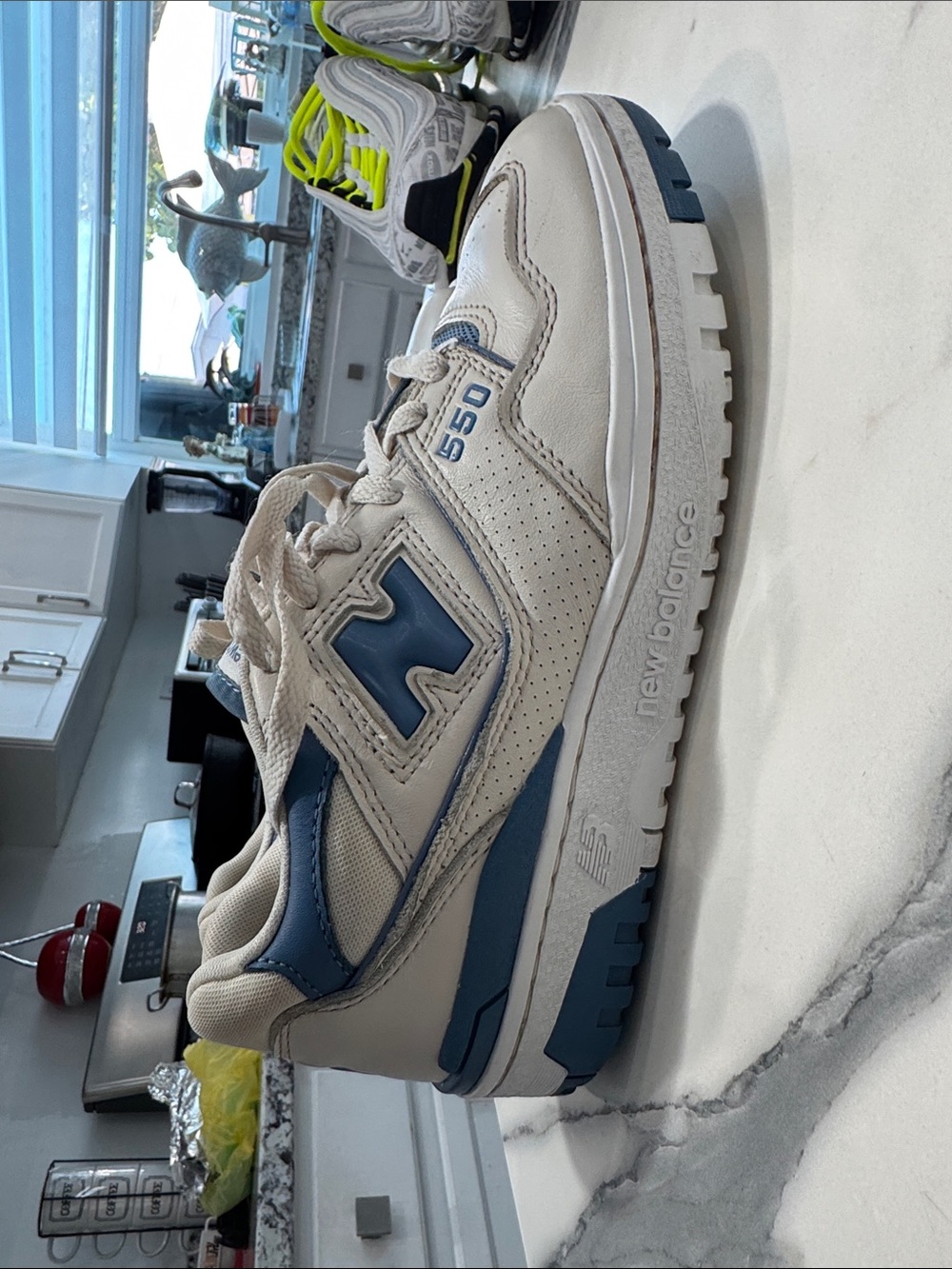 New Balance White and Blue 550 Low-Top Sneaker